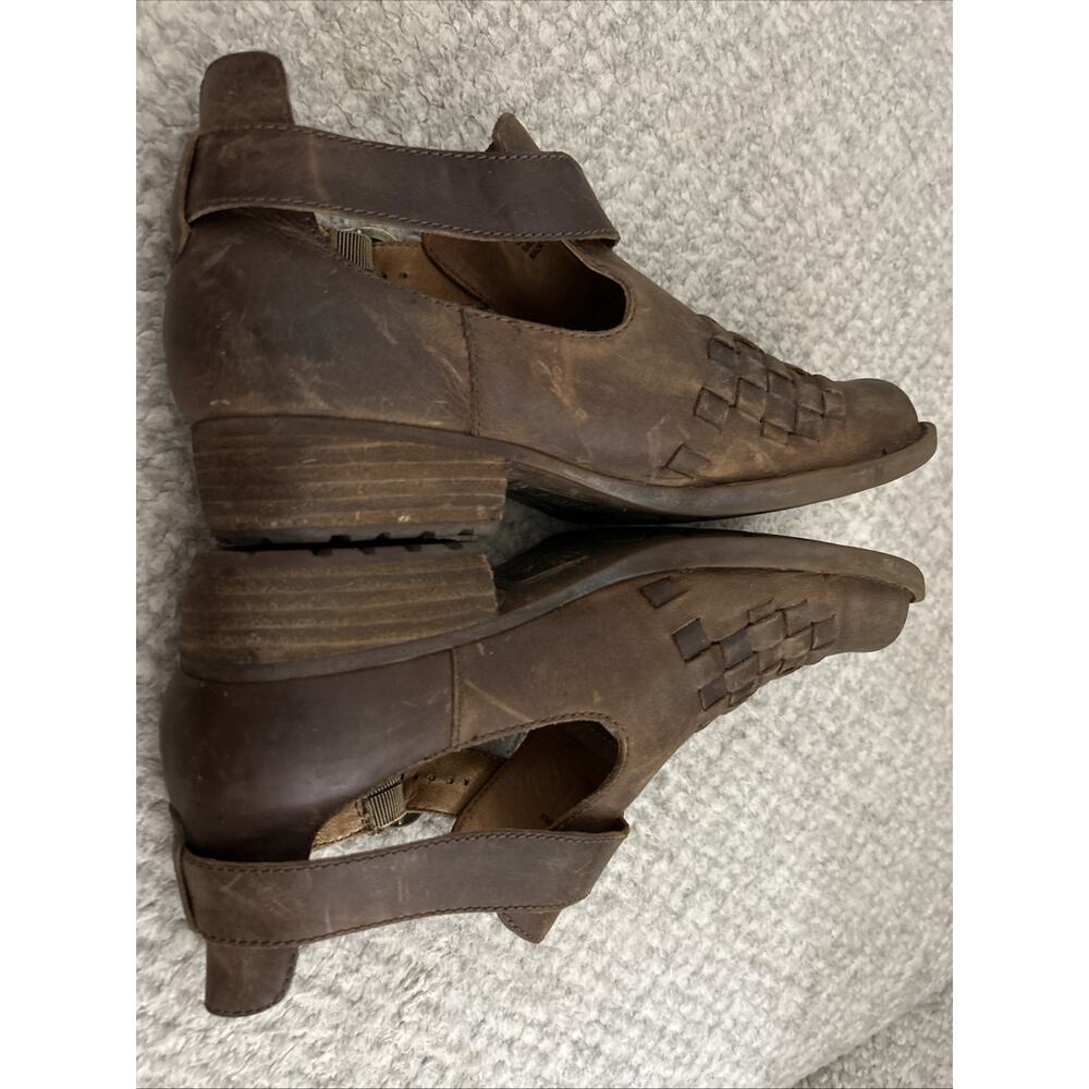 Born Womens Viveka Shoes Size 10M Brown Leather Woven Vamp Cutout Buckle Booties - Picture 7 of 12